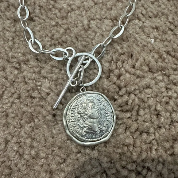 Silver Chain Necklace with Coin Pendant - Picture 2 of 8